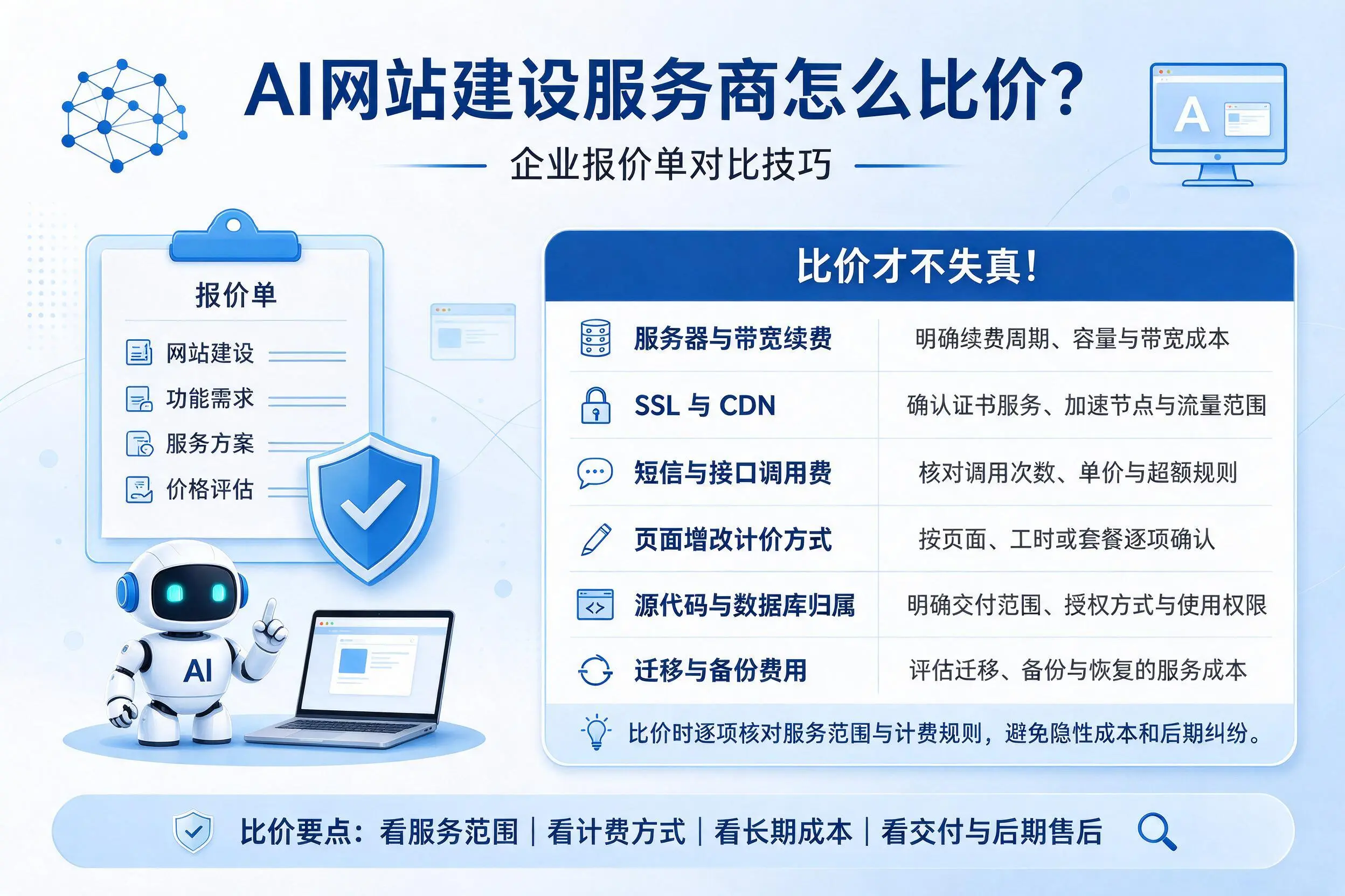 AI网站建设服务商怎么比价？汕头企业报价单对比技巧