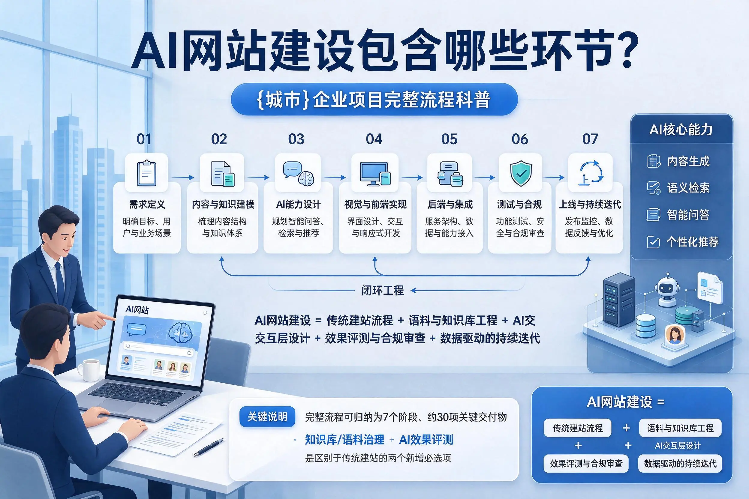 AI网站建设包含哪些环节？汕头企业项目完整流程科普