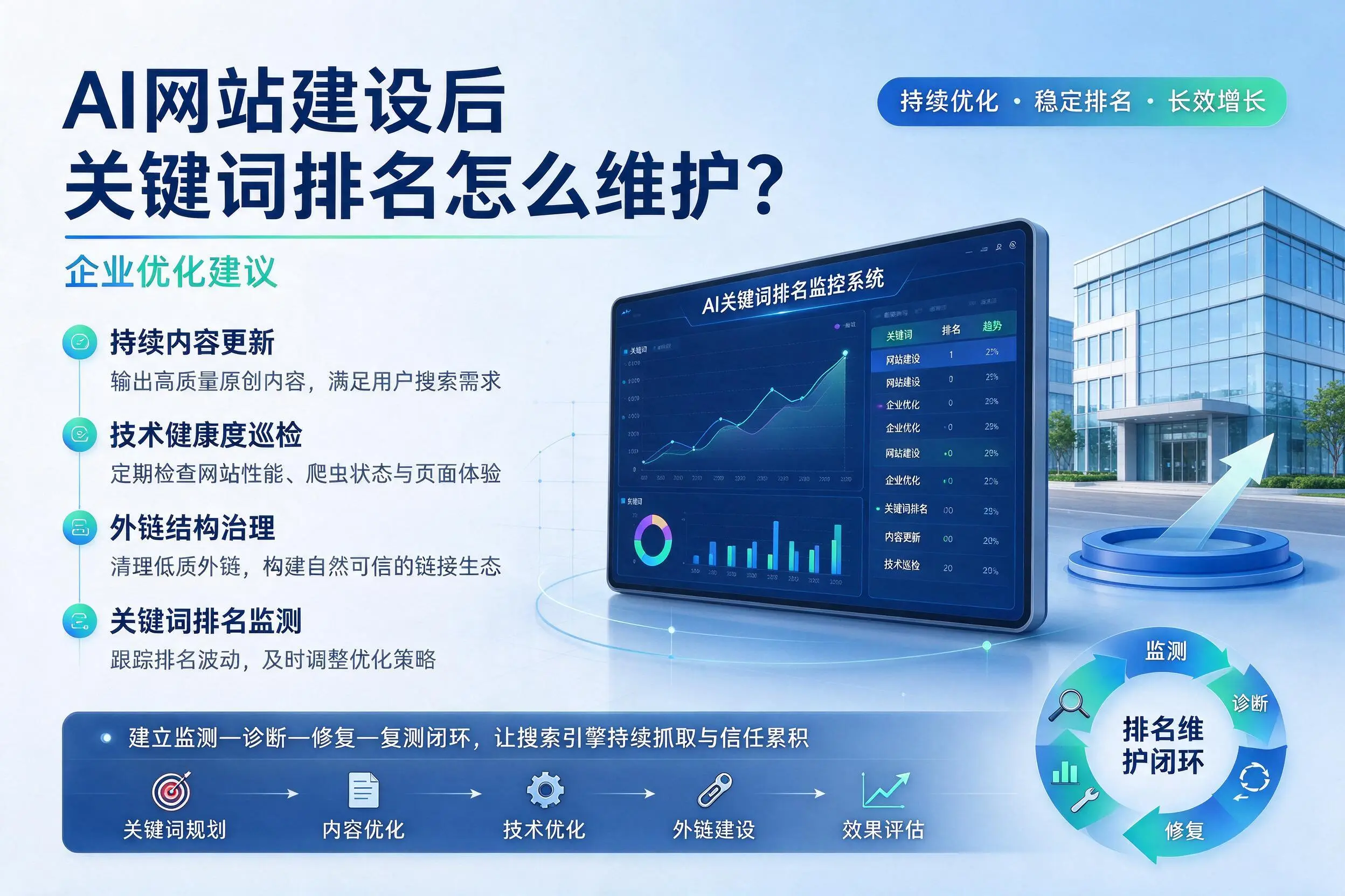 AI网站建设后关键词排名怎么维护?汕头企业优化建议