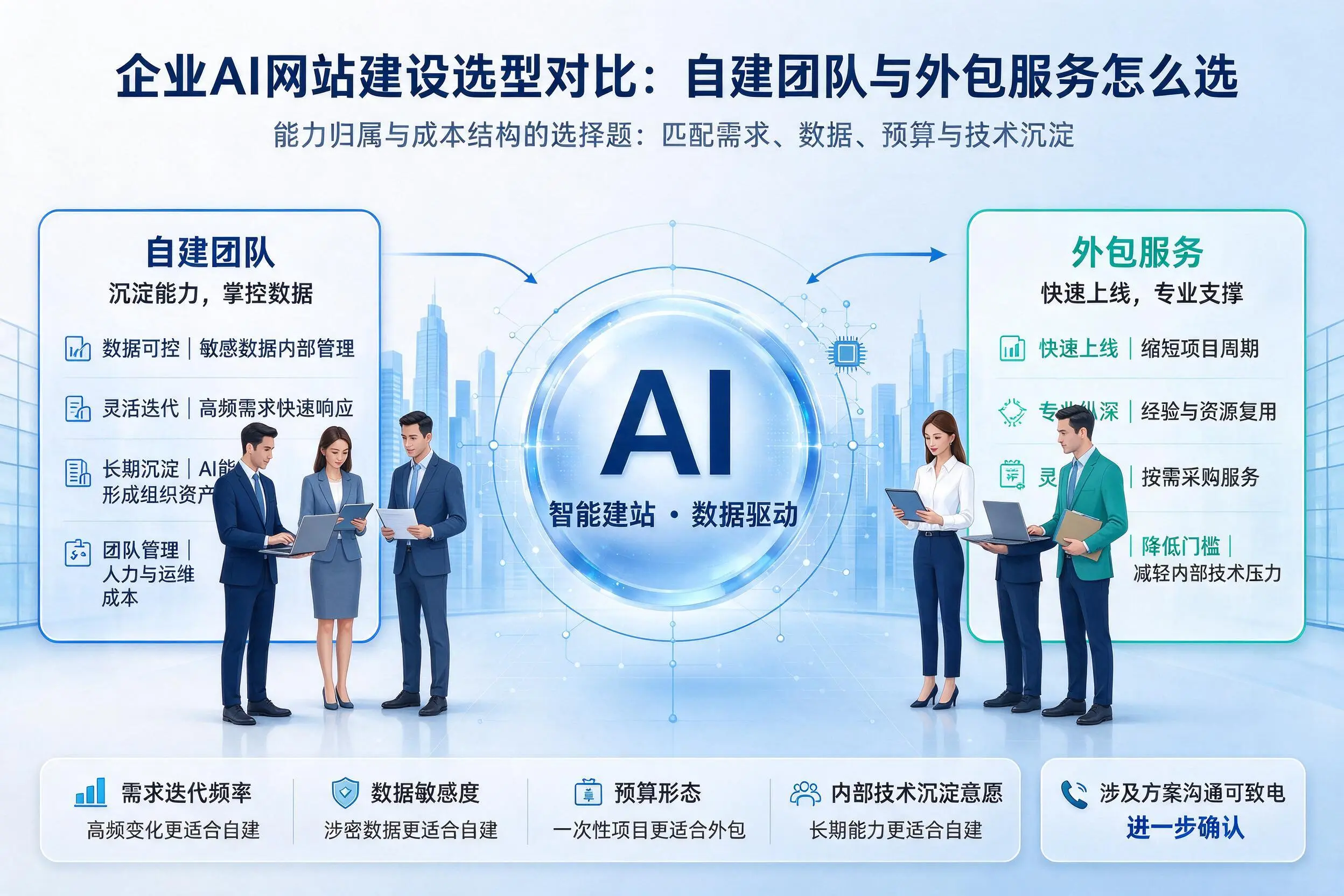 汕头企业AI网站建设选型对比：自建团队与外包服务怎么选